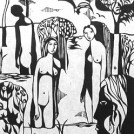 Badende Frauen, Holzschnitt, Handdruck, 45 x 35 cm, Inv. Nr. H01-86